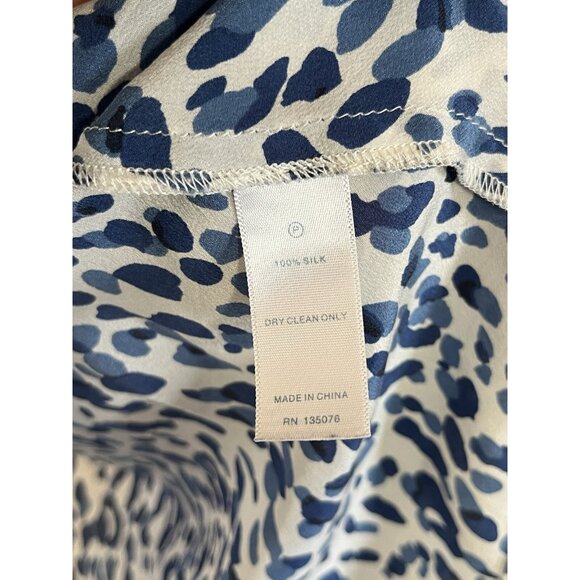 C Wonder Silk Shirt XS‎ Blue And White Cheetah Print Button Cuff - Picture 8 of 12
